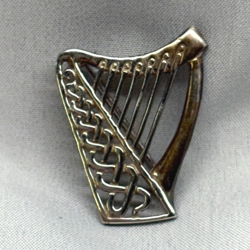 Unbranded Harp Brooch Unisex OS Silver Good Celtic Knot 925 Sterling Vintage